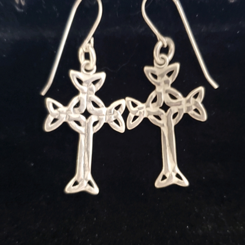 Sterling Silver Celtic Cross Earrings Irish Knot